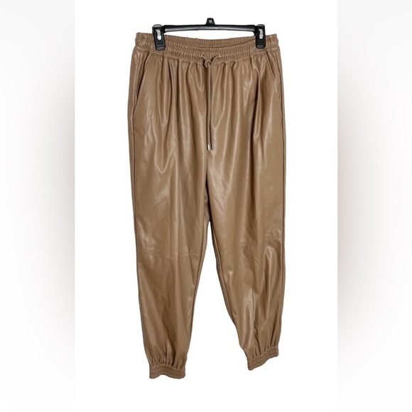 Women’s casual drawstring faux leather jogger pant with pockets Size XL NWT - Picture 1 of 5